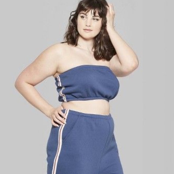 NWT Wild Fable Stripe Blue Cropped Tube Top - Picture 3 of 8